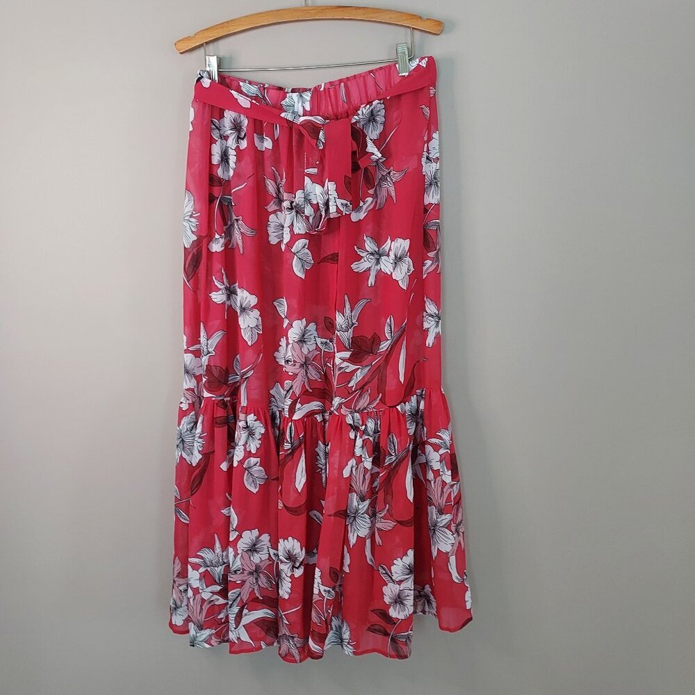 Swim By Cacique Tiered Pink Floral Maxi Swim Coverup Skirt Size 14/16